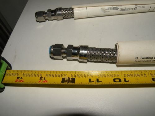 2 swagelok ss 1/4&#034; metal flex hoses 12&#034; with 1/4&#034; swagelok tube adapters for sale