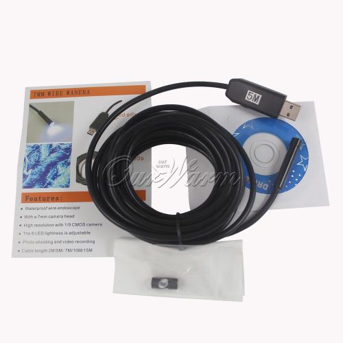 New 5m 6 led 7mm waterproof usb borescope endoscope inspection tube video camera for sale