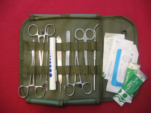 TOP QUALITY MILITARY FIELD SURGICAL KIT STAINLESS INSTUMENTS O.D GREEN FIRST AID