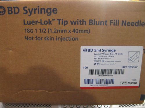 (box 100)  bd 5 ml syringe luer-lok w/18g x 1-1/2&#034; blunt fill  needle ref 305062 for sale