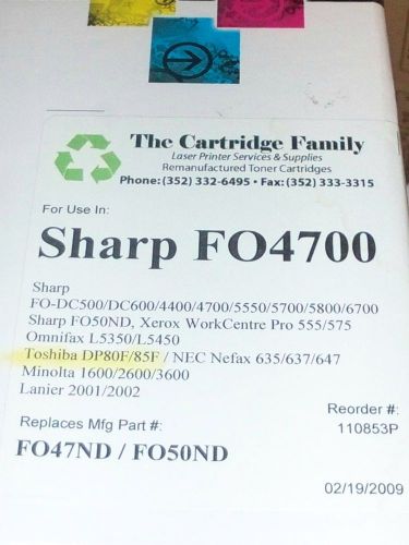 Sharp Fax Toner FO4700 Black Reman. by Cartridge Family New in Box