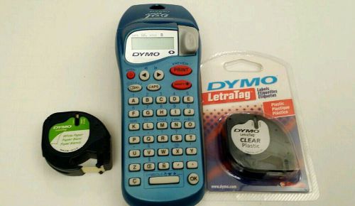 Dymo Letratag Lable Maker Light Blue Color bundled with two label cartridges.