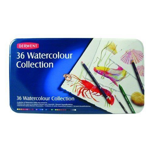 Derwent Watercolour Collection Tin Set of 36 Watersoluble Mixed Media with Acces