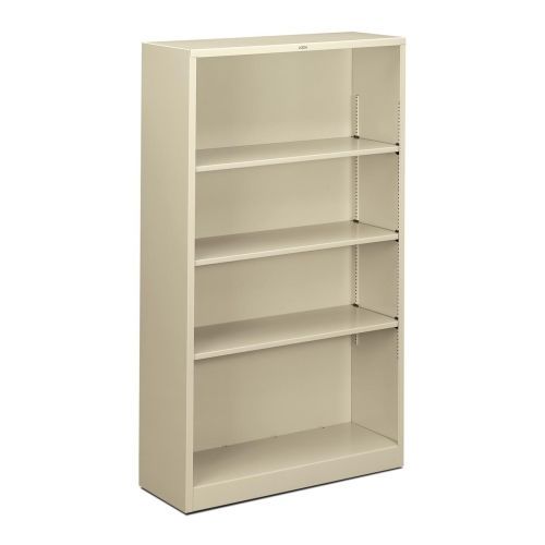 Metal Bookcase, Four-Shelf, 34-1/2w x 12-5/8d x 59h, Putty
