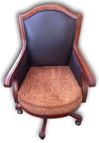 Solid Wood with Leather &amp; Fabric Swivel Adjustable Executive Office Desk Chair