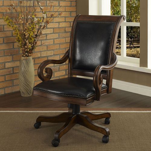 Devonshire walnut &amp; leather office desk chair for sale