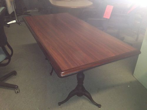Conference table w/ iron base in mahogany color laminate w/ mahogany wood edges for sale