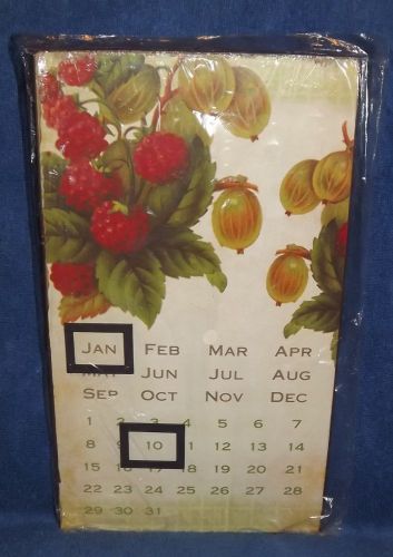 Metal Perpetual Calendar Fig and Raspberry Theme 13-3/4&#034; x 8&#034;