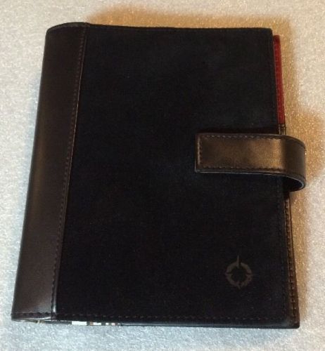 Franklin Covey Compact Black Cowsuede Leather Planner  6 Ring Binder 1&#034; Rings