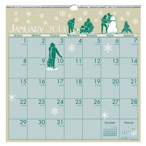 House Of Doolittle Illustrated 1 Month/Page Wall Calendar, 12 x 12, Blue, Green