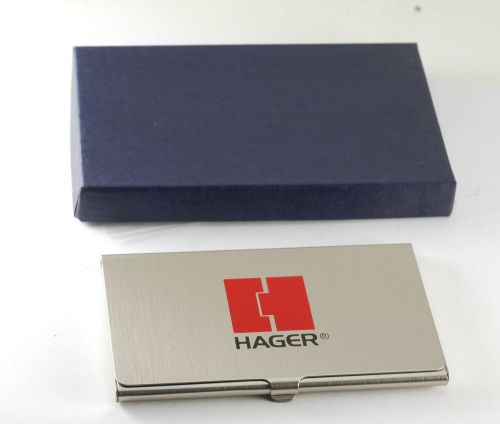COLLECTIBLE &#034;HAGER&#034; METAL BUSINESS CARD HOLDER NEW OLD STOCK NWOT IN BOX
