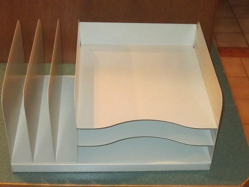 Vintage metal heavy weight 3 three tier desk paper/file tray organizer for sale