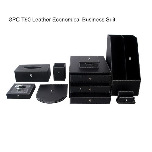 New black desk sets home office decor 8 pcs pu leather file organizer box cases for sale