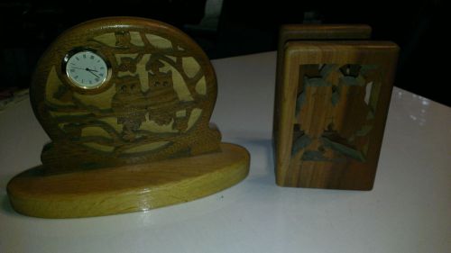 Two hand-carved owl theme desk sets for sale