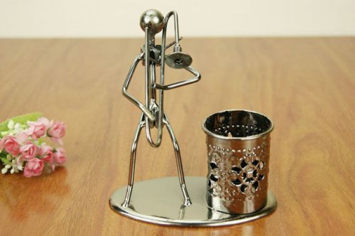 Metal Trombone Band Pen Holder Pencil Pot Gift Desktop Music Decoration Toy-C99