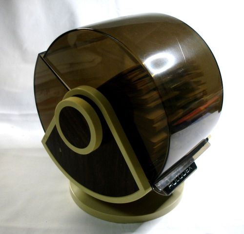 Vintge Rolodex W/ Blank Cards-SW 24C - Wood Grain Look-Swivel-Smoke-8&#034; Tall