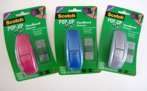 Lot of 3 NEW 3M Scotch pop-up tape handband dispensers and pre-cut tape strips