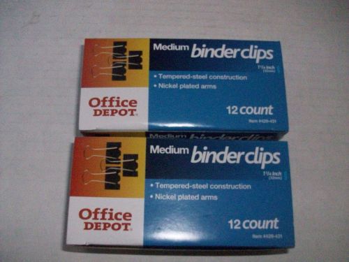 OFFICE DEPOT MEDIUM BINDER CLIPS,  2 BOXES 12 COUNT EACH FOR TOTALOF 24 CLIPS