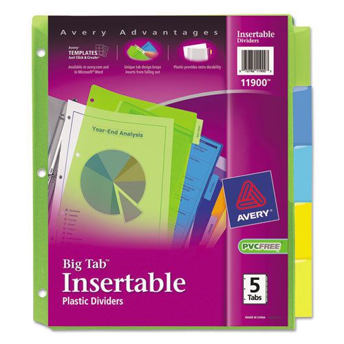 Big Tab Durable Plastic Insertable Dividers, 5-Tab, Letter, Multicolor
