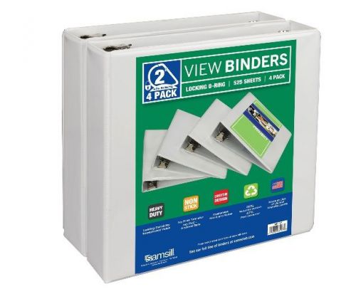 Samsill View Binder, D Ring, White, 2&#034;, 4 Pack  NEW