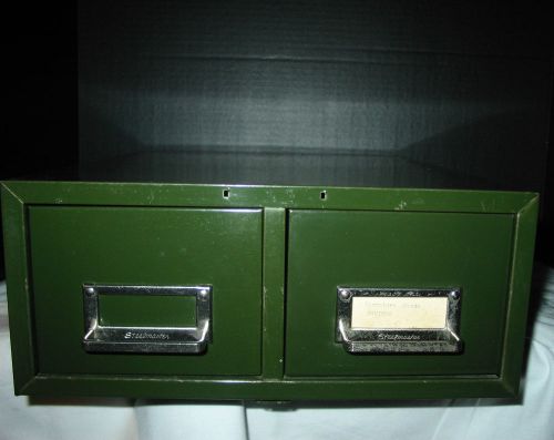 VTG INDUSTRIAL STEELMASTER ARMY GREEN 2 DRAWER CABINET STORAGE RECIPE FILE BOX