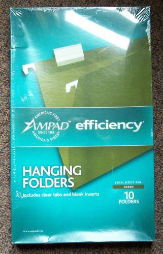 10--AMPAD LEGAL SIZE HANGING FOLDERS GREEN--NEW UNOPEN BOX