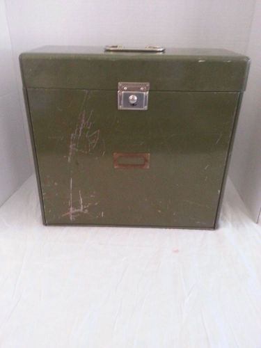 Vintage Green Metal Portable Mid-Century File Cabinet Box  12 1/2 x 12 x 5
