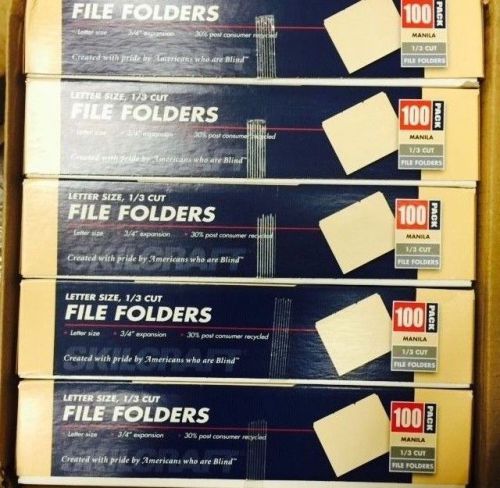 500 file folder,3/4&#034; expansion,1/3&#034;cut,letter-size,5x100/pk manila total of 500! for sale