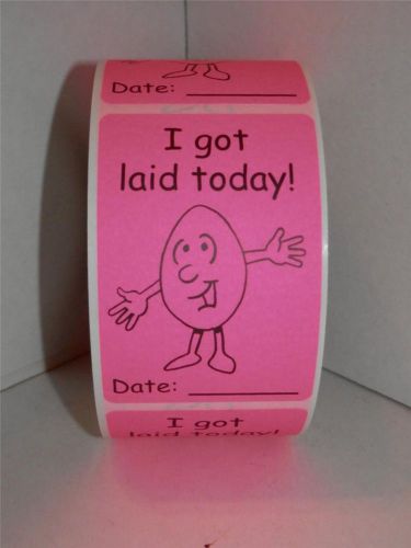 Hatching eggs i got laid today  sticker label fluorescent pink bkgd (50 labels) for sale
