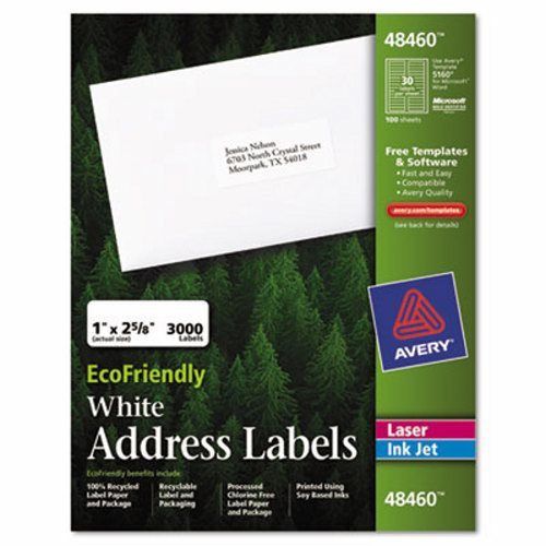 Avery EcoFriendly Labels, 1 x 2-5/8, White, 3000/Pack (AVE48460)