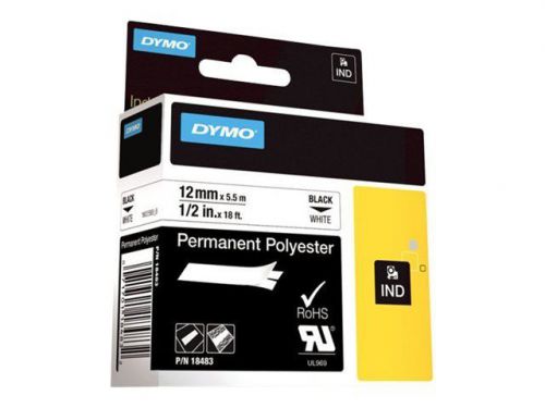 Dymo - permanent polyester tape - black on white - roll (0.5 in x 18 ft) 1 18483 for sale
