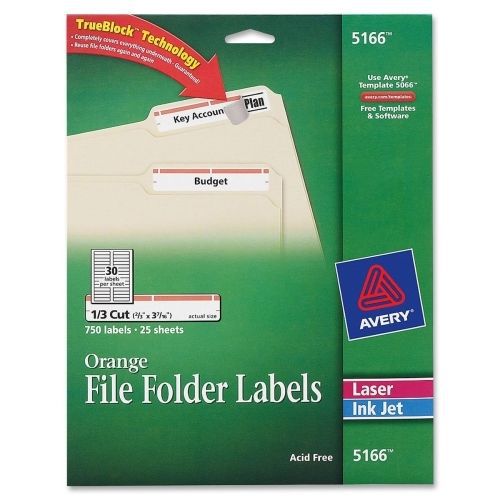 Avery Filing Label - 0.33&#034;L - 750/Pack - Rectangle - Laser, Inkjet - Orange