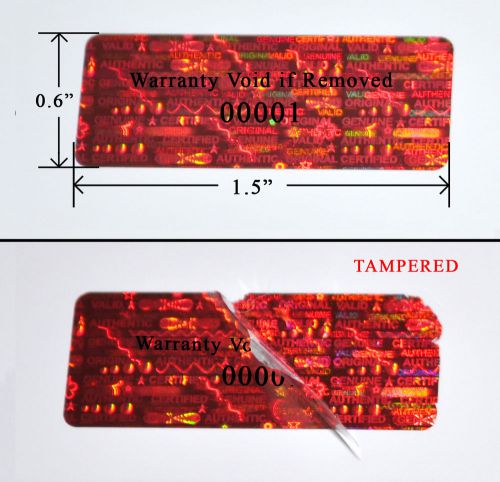 10,000 security labels seal red hologram tamper evident 1.5&#034; x 0.6&#034; printed for sale