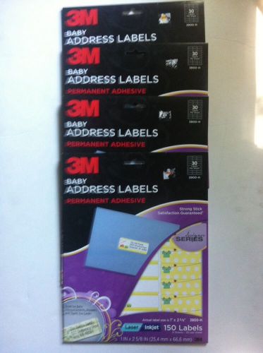 3m permanent-adhesive baby address labels-lot of 4 (600 labels in total) for sale