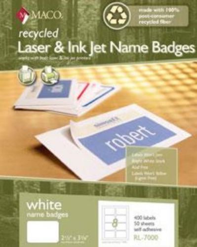 Chartpak Recycled Laser/Inkjet Name Badge White 8 Per Sheet 400 Count