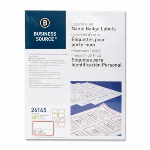 Business Source Name Badge Labels, 2-1/3&#034;x3-3/8&#034;, 400/PK, RD Border (BSN26145)