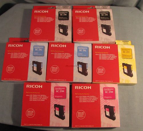 LOT OF 7 GENUINE RICOH GC 21 C/M/Y/K PRINT INK CARTRIDGES AFICIO GX 7000