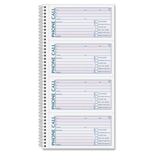 New ! TOPS Phone Call Book TOP4003 Spiral Bound 2 Part Carbonless - 11&#034; x 5.5&#034;