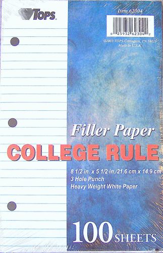 3 tops filler paper 8.5 x 5.5 white college rule 3-hole punch 100 sheets #62304 for sale