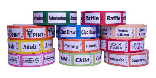 Roll Tickets: Admission, Child, Adult, Family, Car Park...1000 Tickets Per Roll