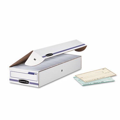 Bankers File Storage Box, Check, Flip-Top Lid, White/Blue, 12/Carton (FEL00706)