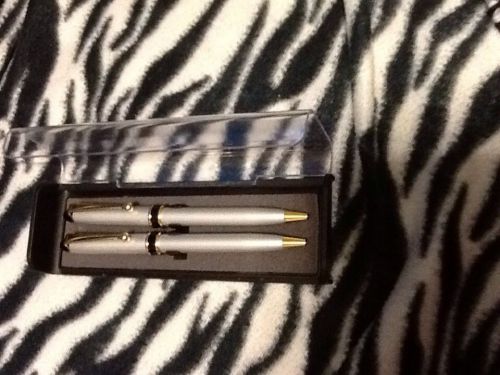 Vintage Pens (2) Black And Blue Ink.  NIB.  Silver. Great Gift!