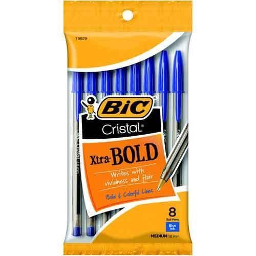 BIC Cristal Xtra Bold Ball Pens 1.6mm Blue Ink 8 Count