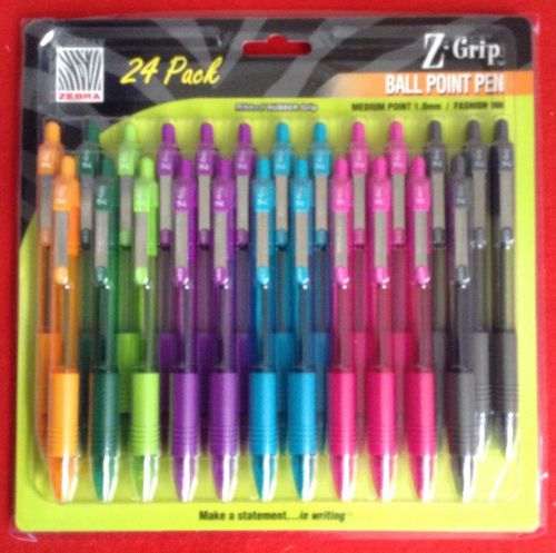Zebra Z-Grip Retractable Medium Fashion Color Ball Point Pen, 24/ Pack