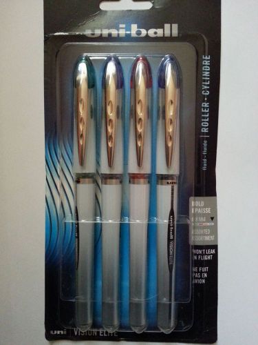 4 Uni-ball Vision Elite cap rollerball, BOLD point, assorted ink color