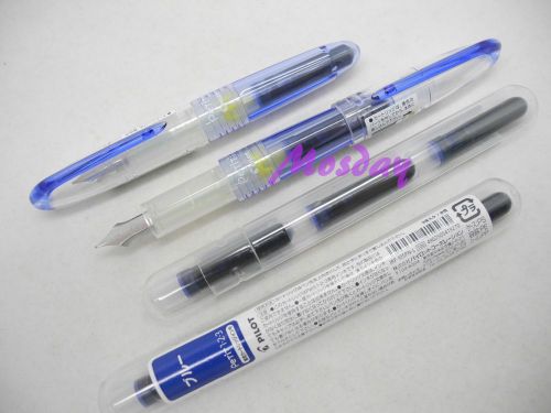 2Pcs Pilot Petit1 SNP-20F Mini Fine Nib Fountain Pen+ 6 Cartridges, BLUE