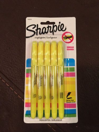 Sharpie 5pk Highlighter Markers. Yellow Narrow Chisel Tip. Smear Guard No Bleed