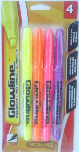 Promarx Glowline Highlighters Yellow Orange Red Purple 4 Markers/Pack