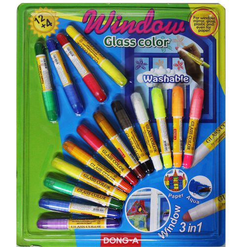 DONG-A Marker Glass Color 12+4 Colors Washable for Window Mirror Glass Paper NEW