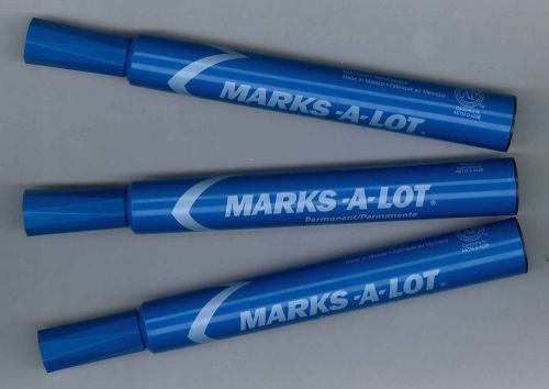 Lot of 3 Blue Avery Marks a Lot Chisel Felt Tip Markers - Permanent Ink